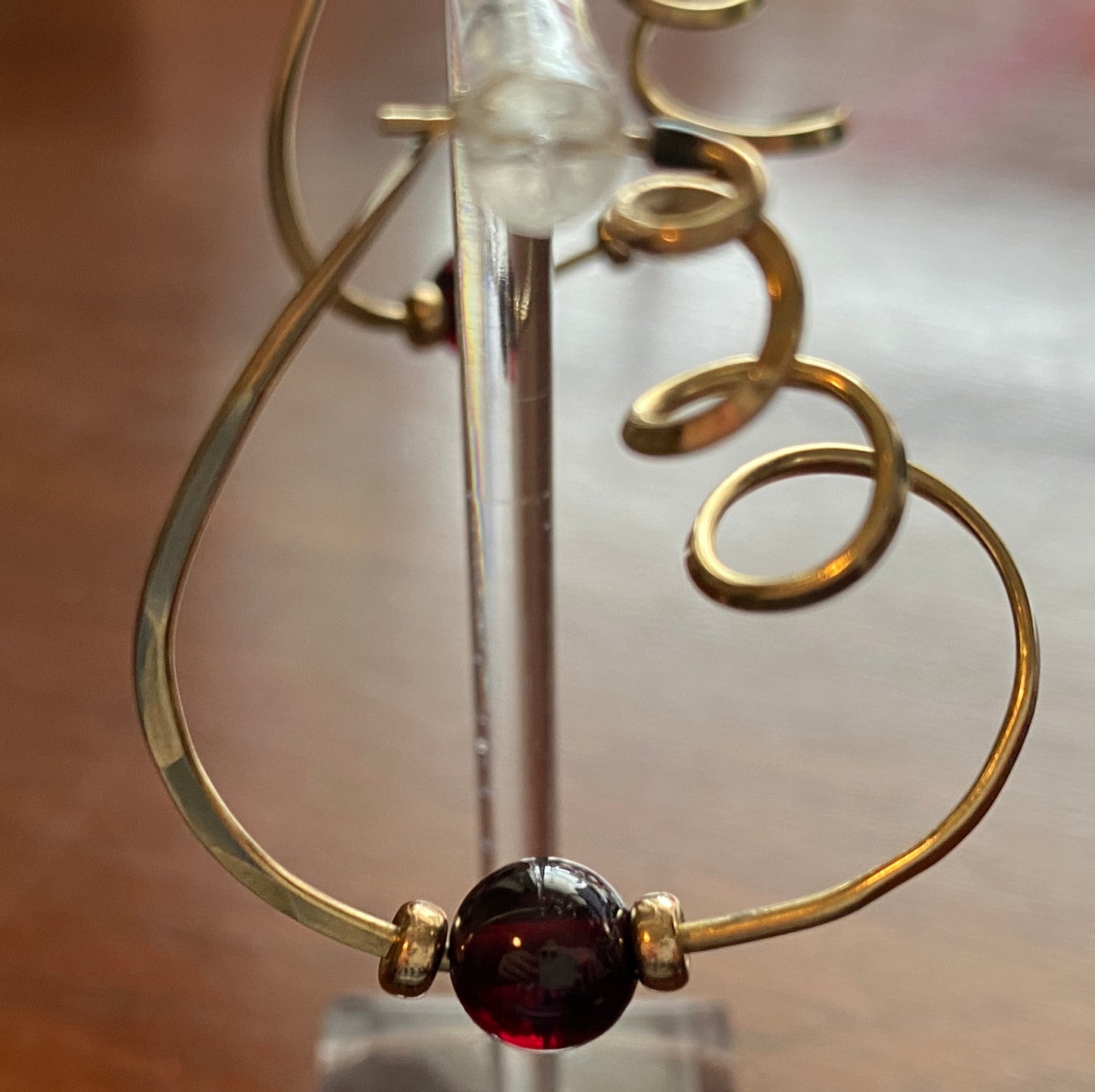 Gold Plated Cranberry Glass Pierced Earrings