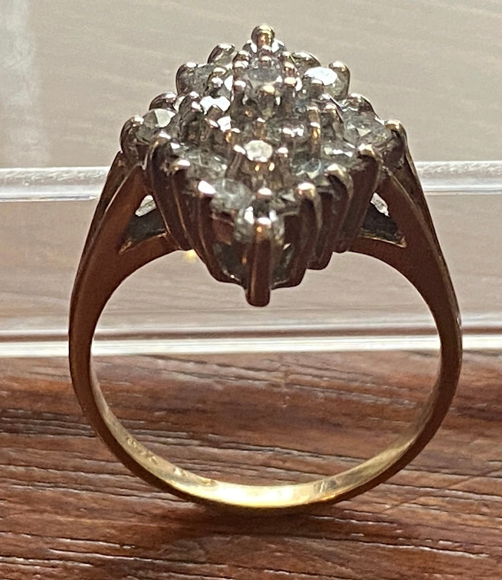 10k Yellow Gold 1ctw Round Diamond Cluster Cocktail Ring Sz 5.75