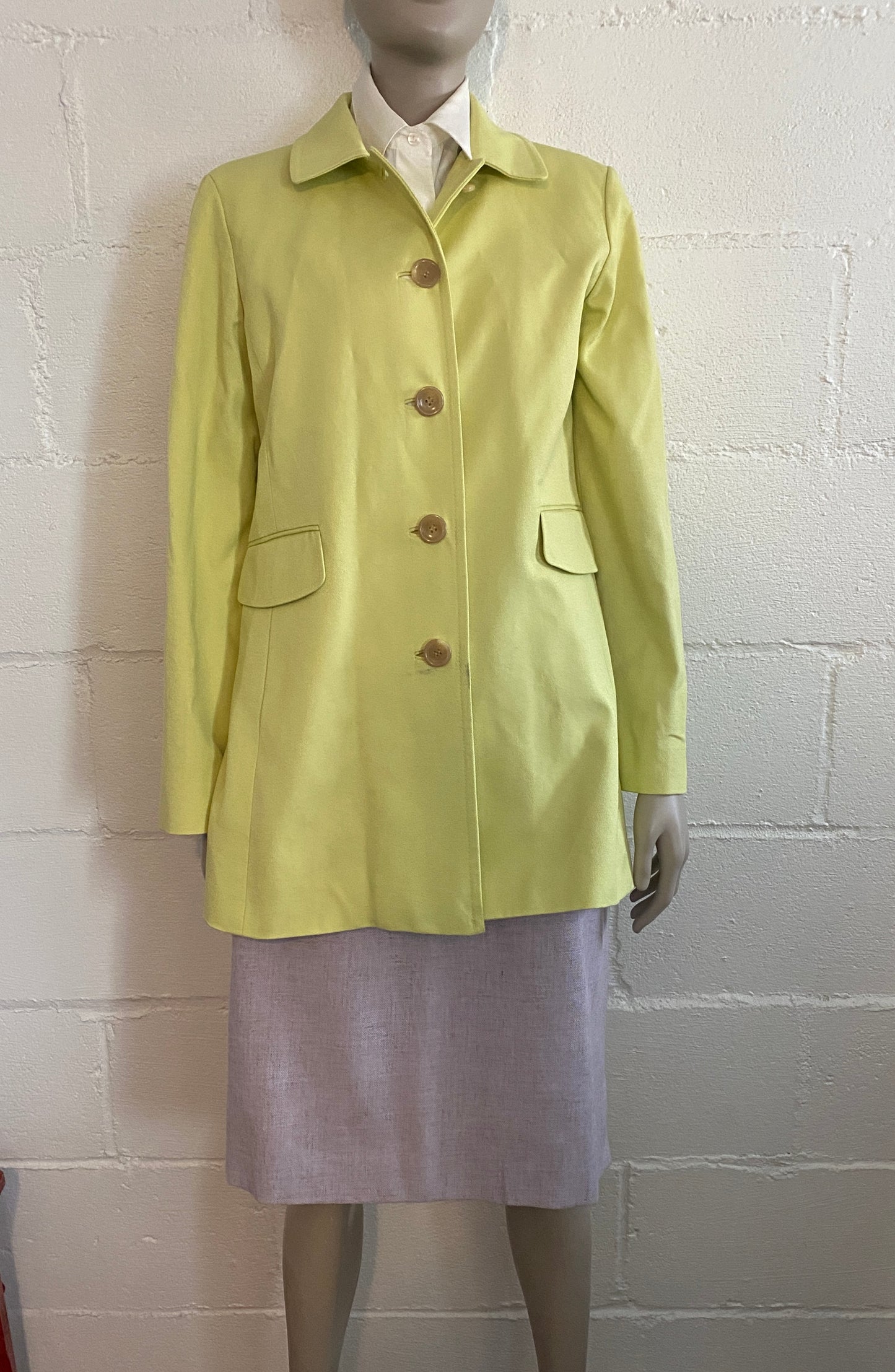 Ann Taylor Petites Chartreuse Green Button Up Jacket Mid Length Sz M