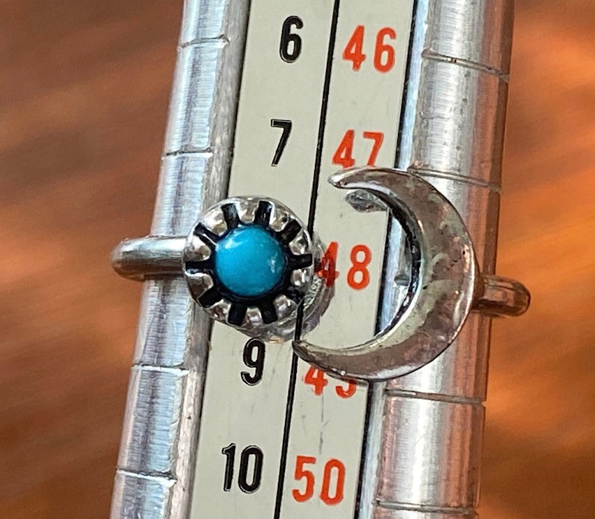 Silver Turquoise Moon Open Design Ring Sz 4.5