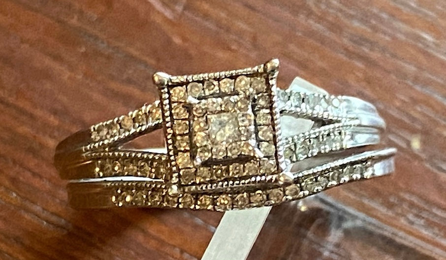 10k White Gold Diamond Wedding Set Engagement Band Ring Sz 6