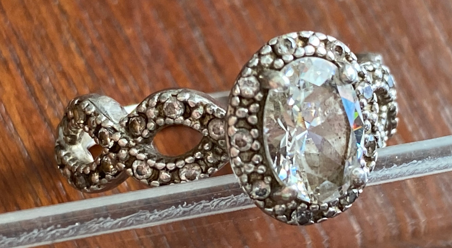 Sterling Silver 925 1.25ct Cubic Zirconia Ring Sz 6.25 Open Design