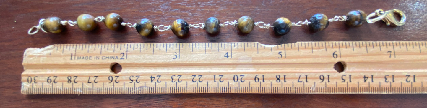 Vintage Tigers Eye Ball Bead Gold Tone Chain Link Bracelet