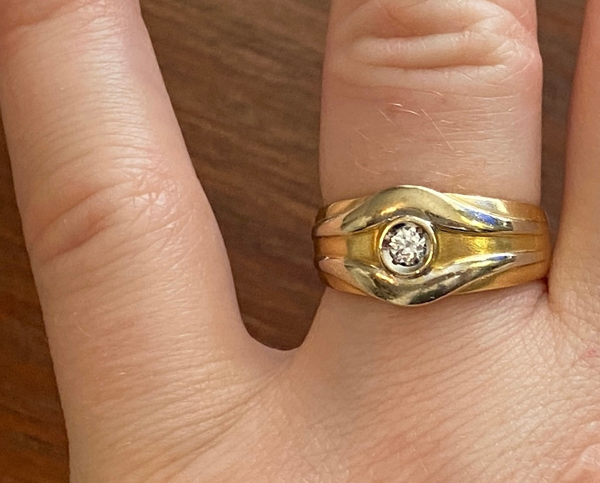 14k Two Tone Yellow Gold .10ctw Diamond Solitaire Custom Ring Sz 7.5
