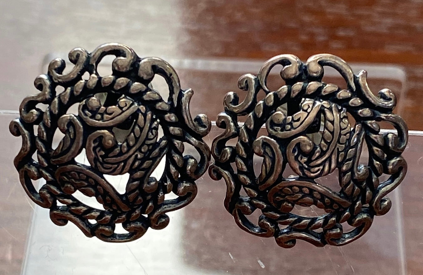 Relios by Carolyn Pollack Sterling Silver 925 Domed Filigree Pierced Earrings