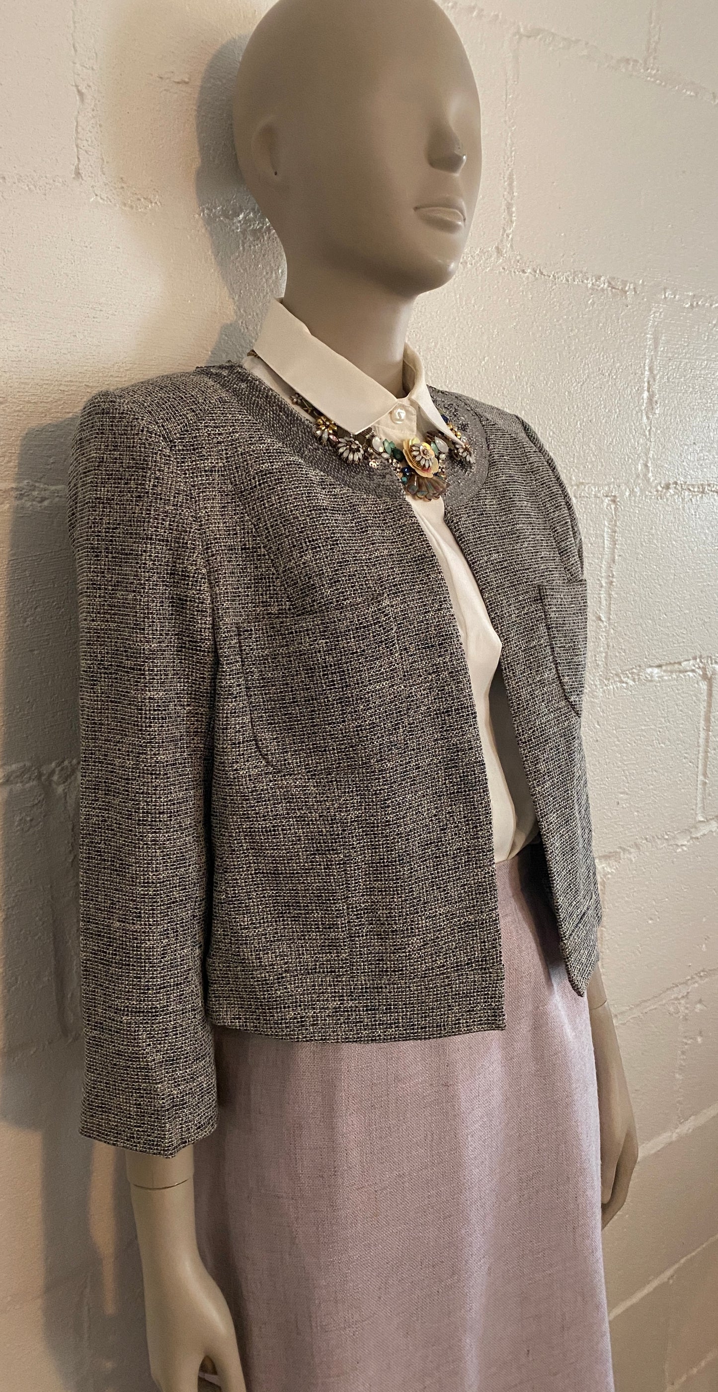 New with Tags Ann Taylor Loft Cropped Jacket Sequin Silver Gray Sz 8