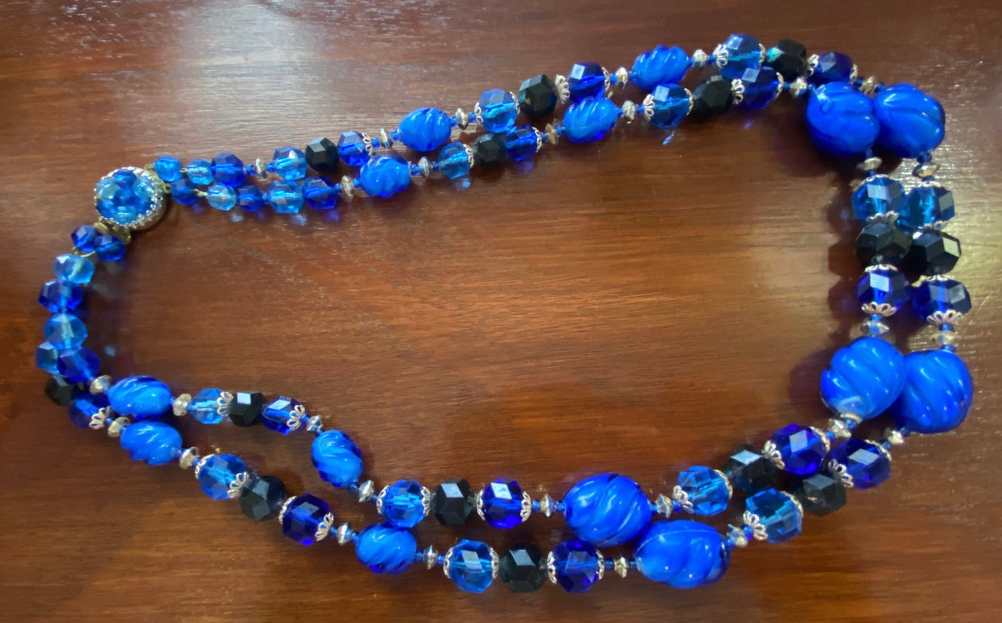 Pretty Shades of Blue Vintage Multistrand Chunky Bead Necklace