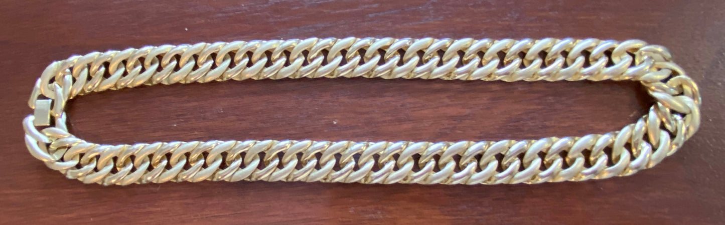 Vintage 80's Two Tone Gold Textured Shiny Curb Link Collar Necklace