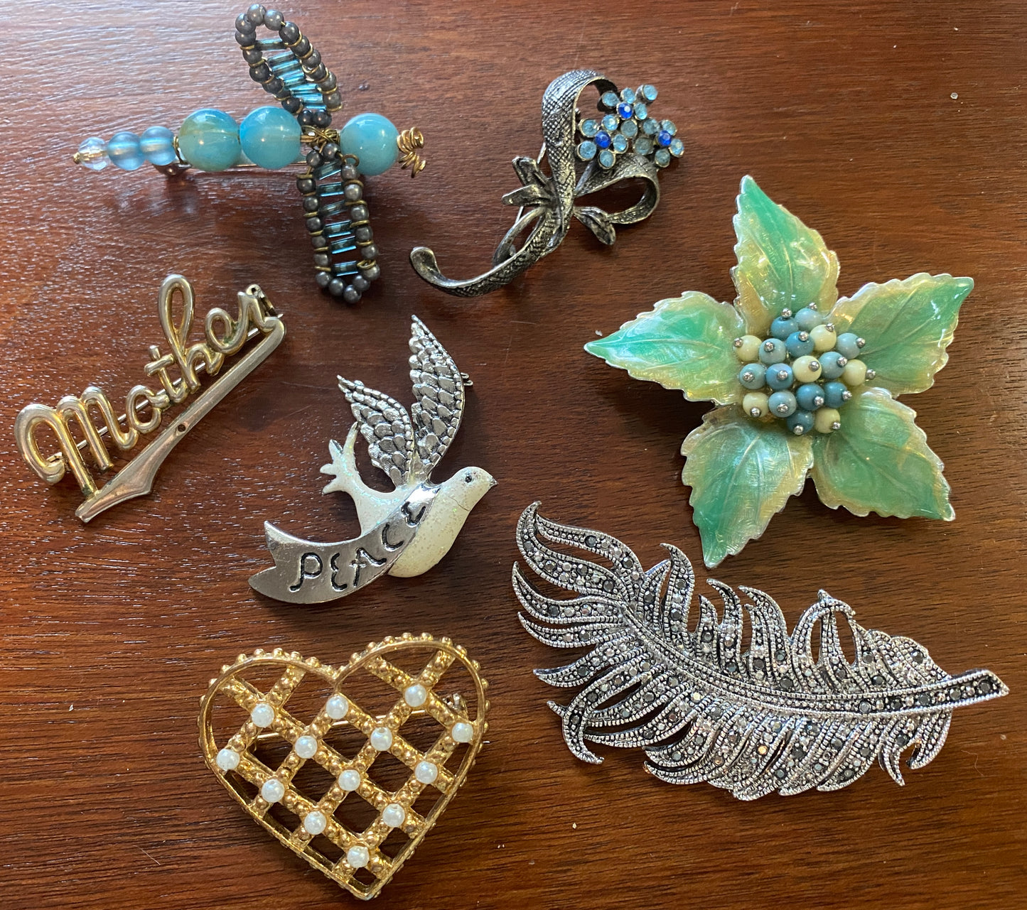 Set Lot of Brooches Pins Enamel Heart Faux Pearl