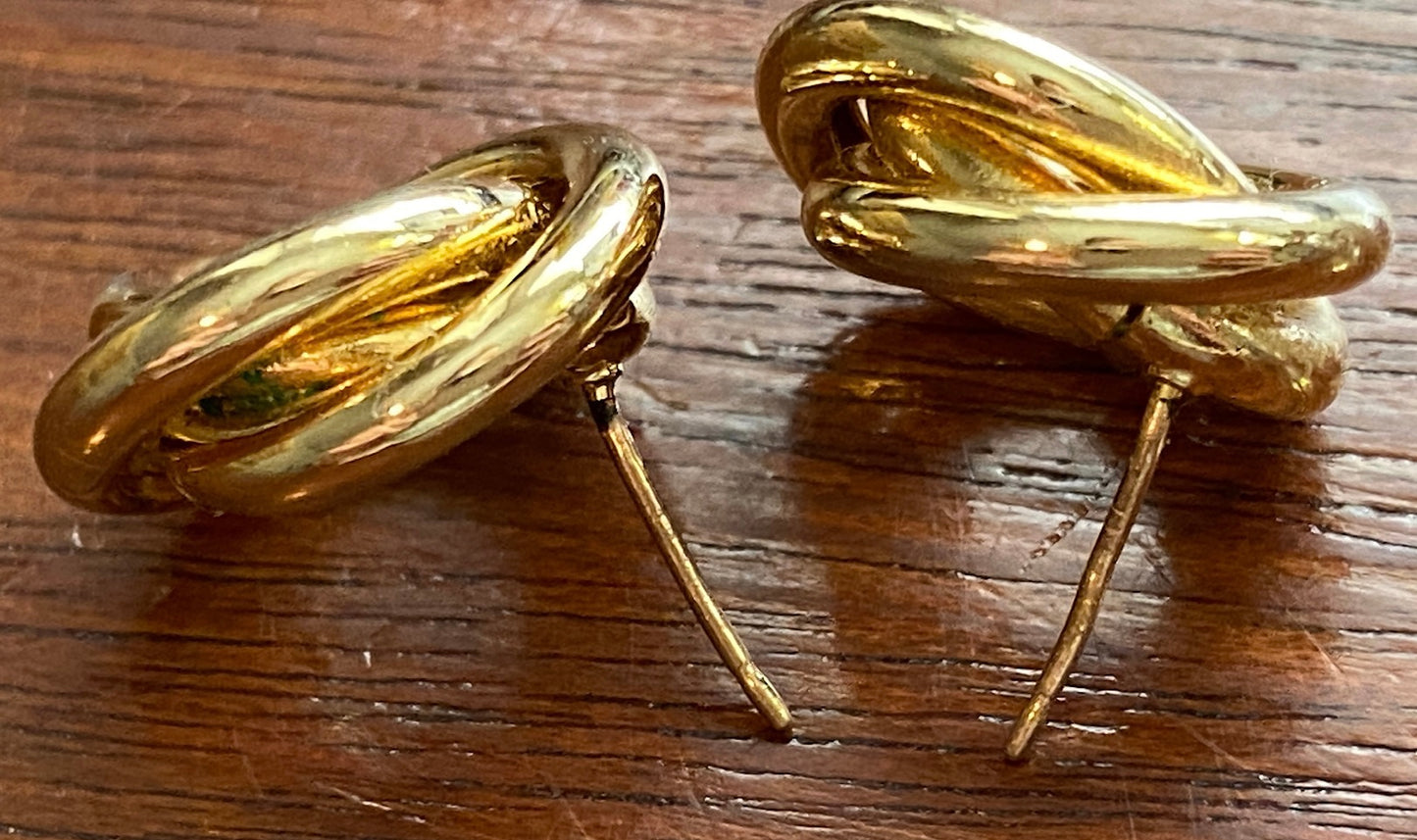 14k Yellow Gold Love Knot Stud Earrings Pierced 3.4g