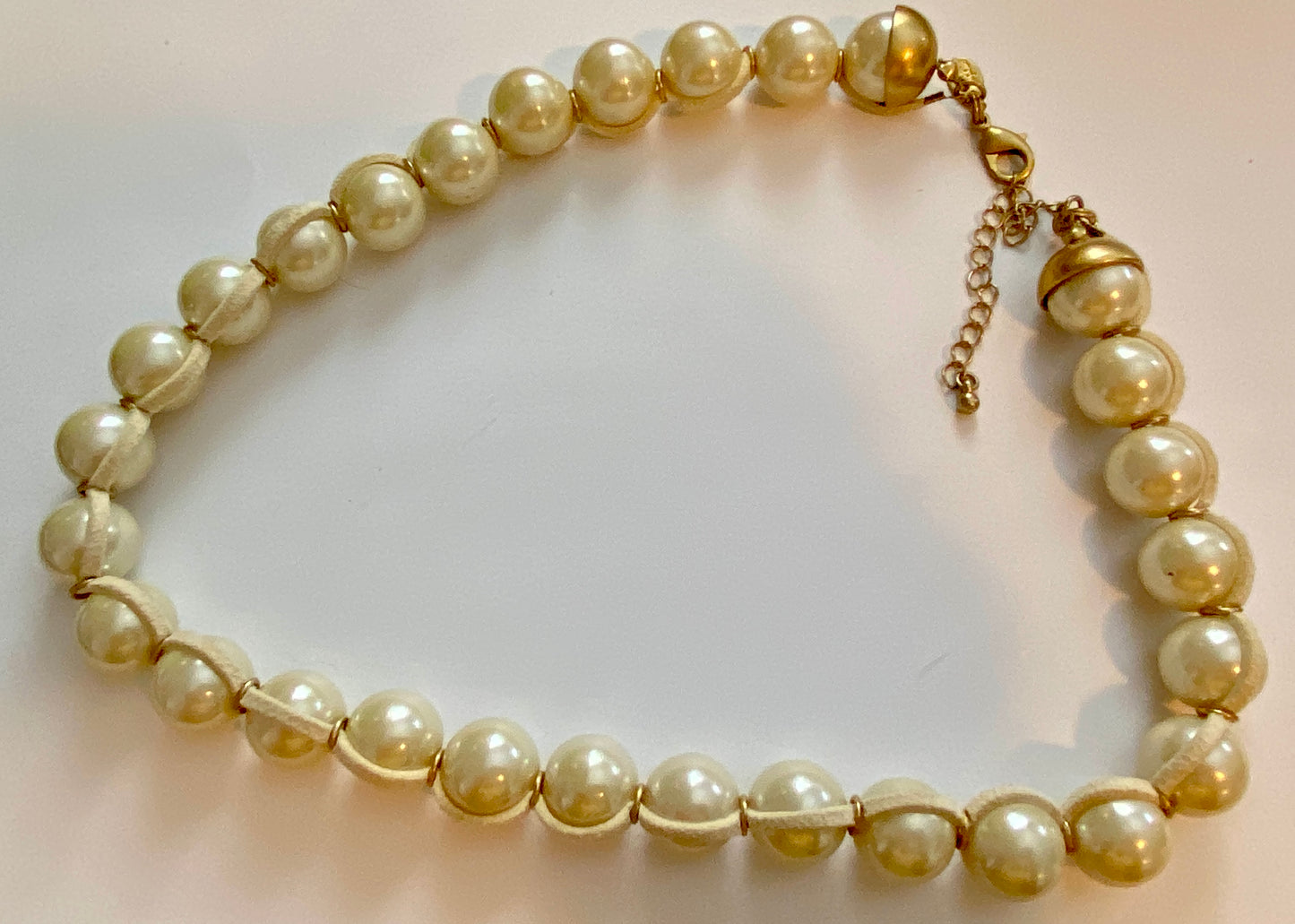 Lia Sophia Large Faux Pearl Single Strand Necklace Leather Cord