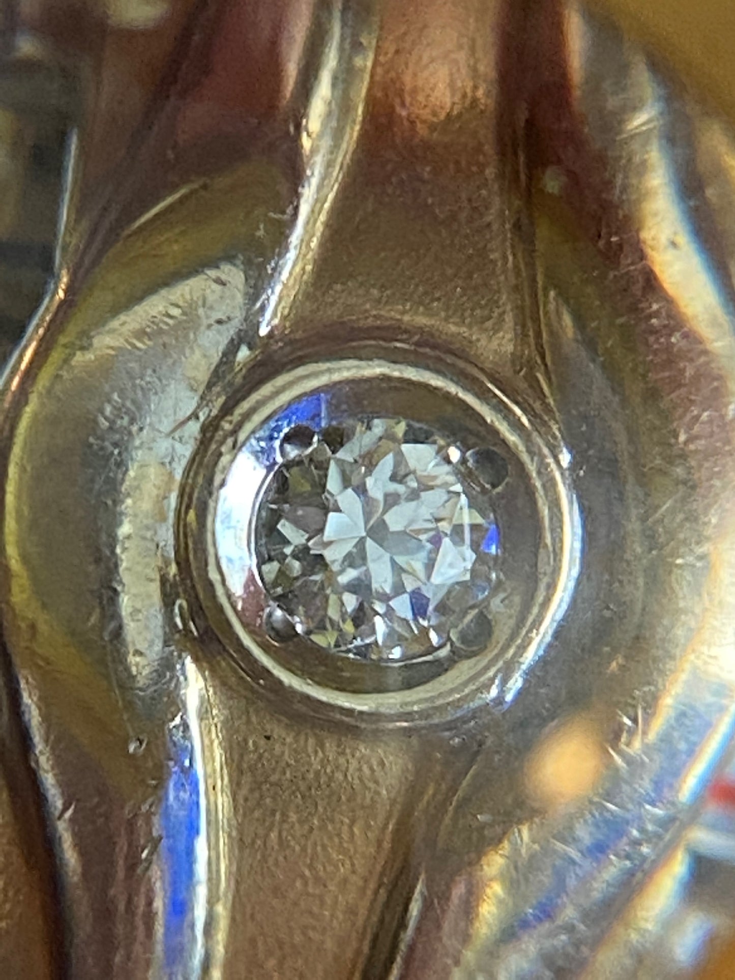 14k Two Tone Yellow Gold .10ctw Diamond Solitaire Custom Ring Sz 7.5