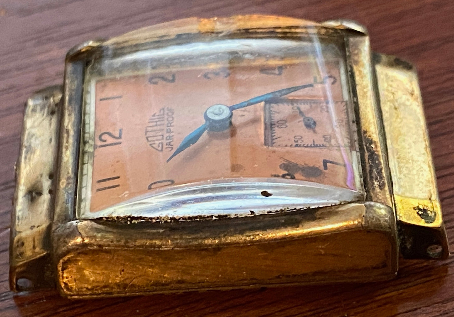 Vintage 10k Rolled Gold Gothic Jar Proof 17j Manual Wind Mens Wristwatch