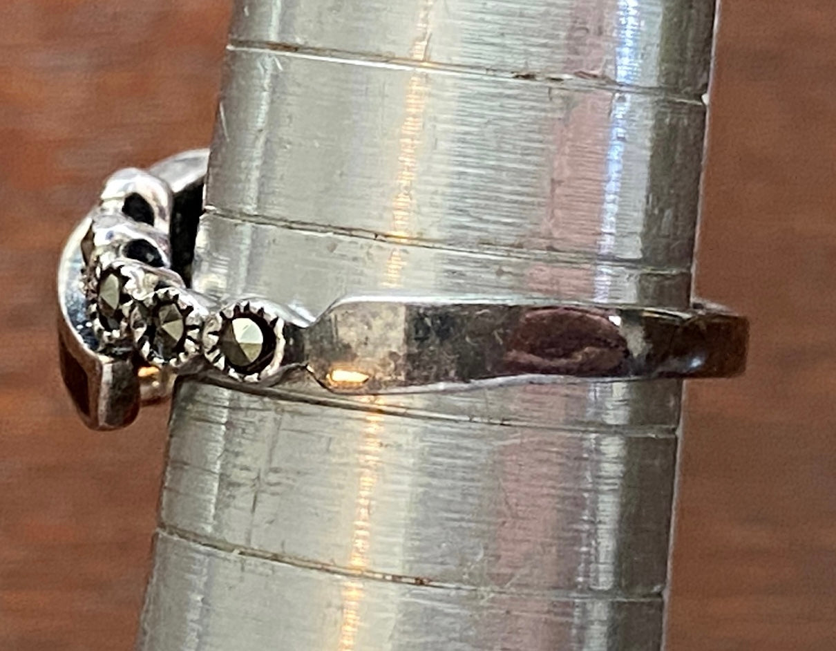 Sterling Silver 925 Onyx Marcasite Ring Sz 6 Signed DAC