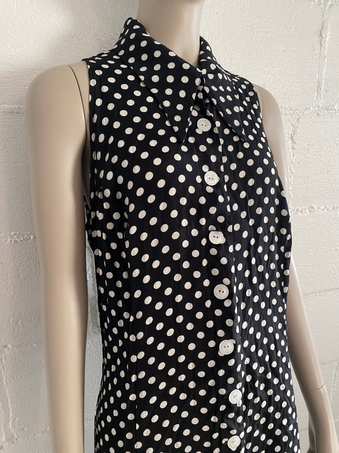 Vintage Dani Michaels Black White Polka Dot Tie Back Dress Sz 16 Sleeveless