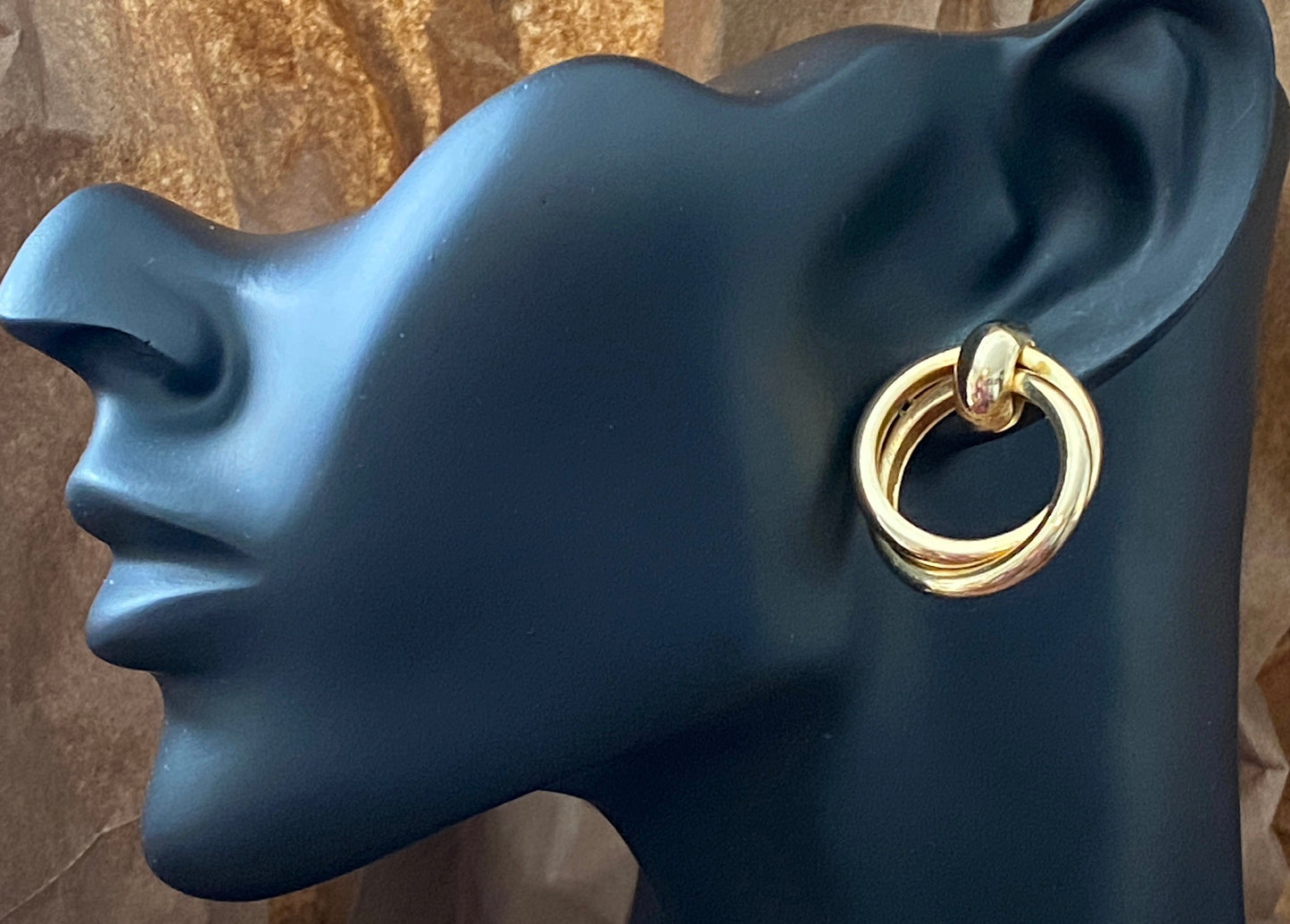 Vintage 80's Gold Tone Drop Pierced Circle Earrings