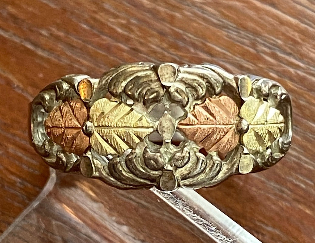 Black Hills Gold Sterling Silver 925 12k Tritone Leaf Ring Sz 8