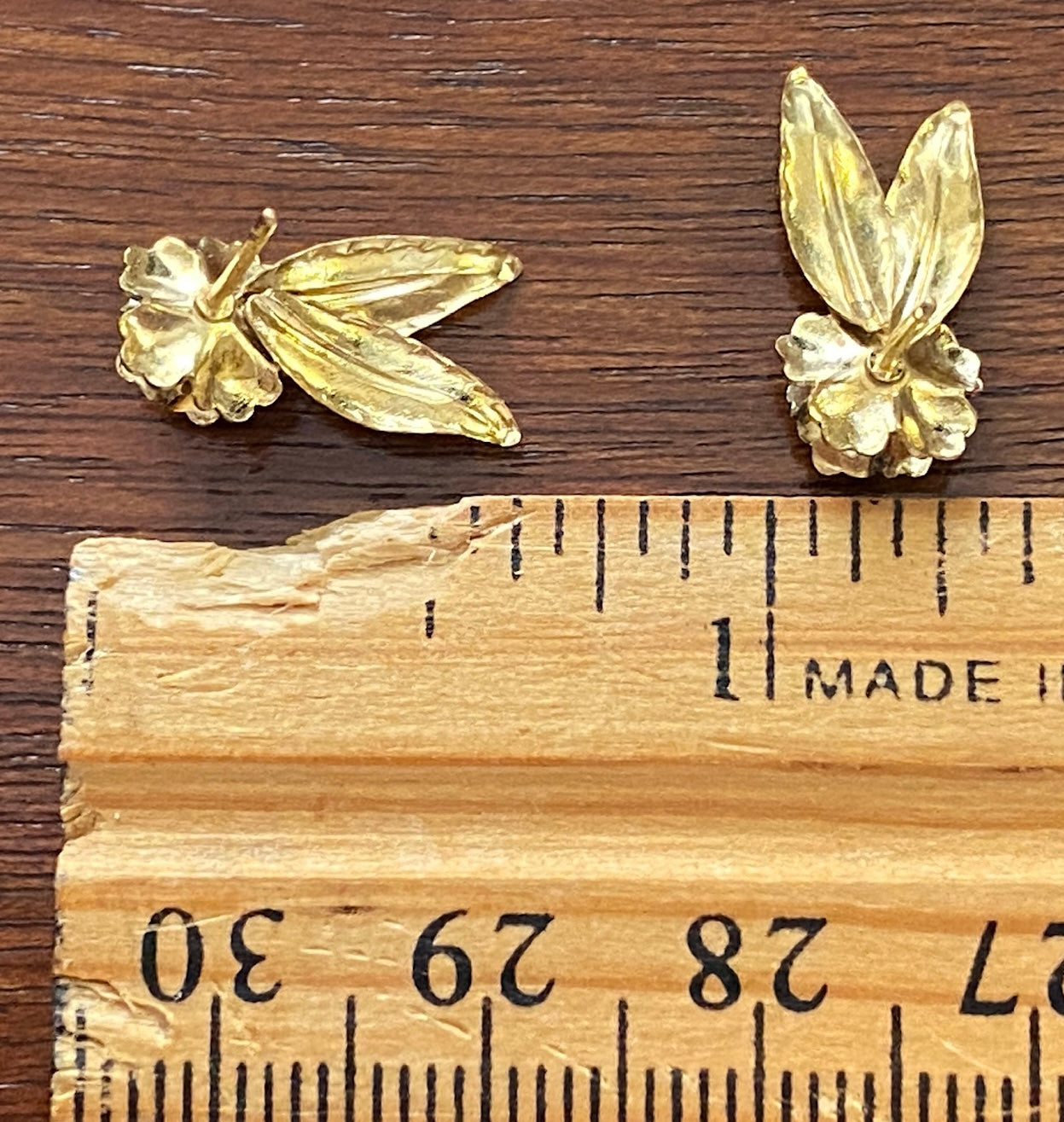 14k Gold Filled Yellow Gold Seed Pearl Flower Leaf Drop Pierced Earrings