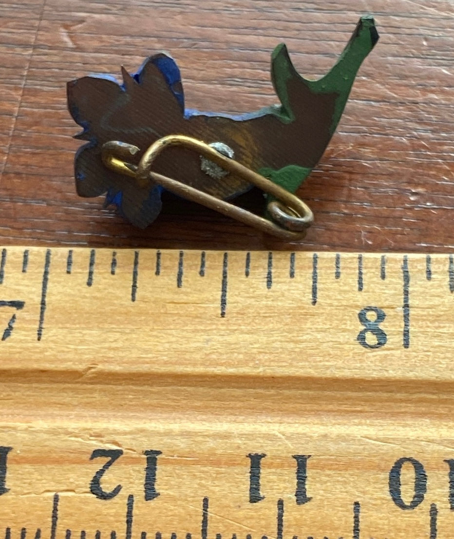 Vintage Antique Painted Carved Wood Flower Brooch Pin