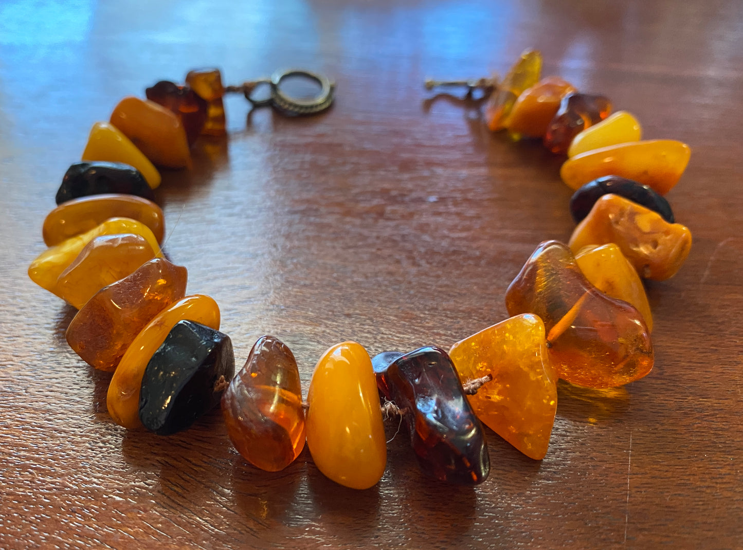 Vintage Amber Running Bracelet Toggle Clasp