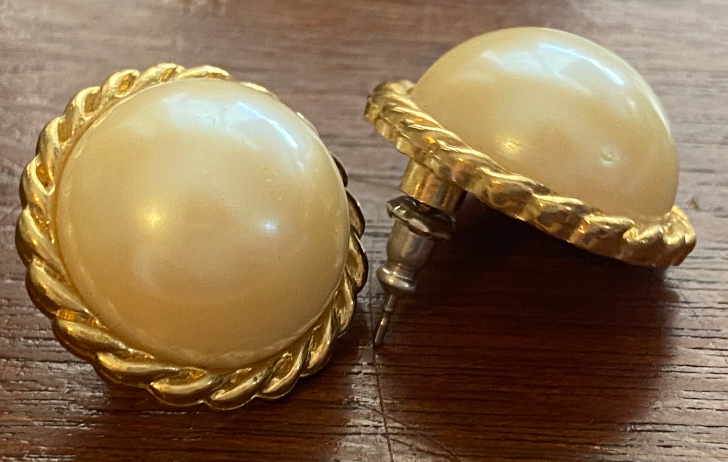 Vintage Faux Pearl Cabochon Adrienne Picard Pierced Earrings