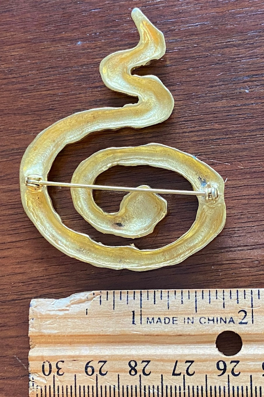 Vintage 80's Bruhsed Matte Gold Tone Modernist Large Coil Brooch Pin