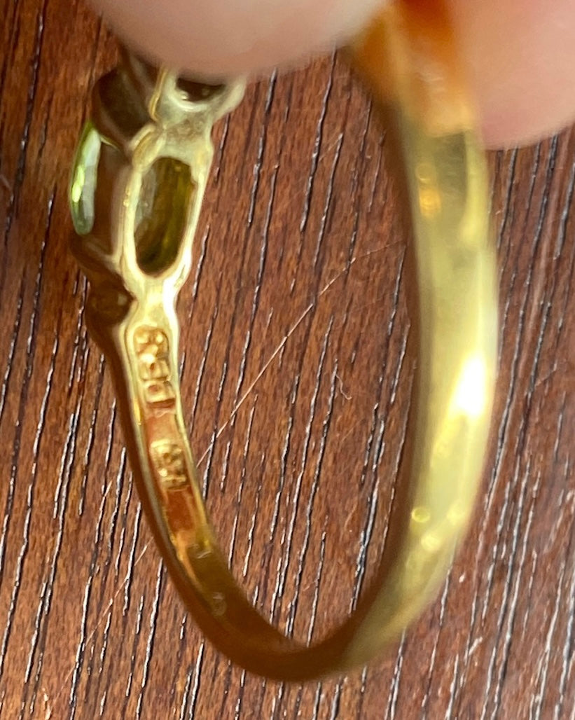 Gold Vermeil over Sterling Silver 925 Oval Peridot X Design Ring Sz 7.75