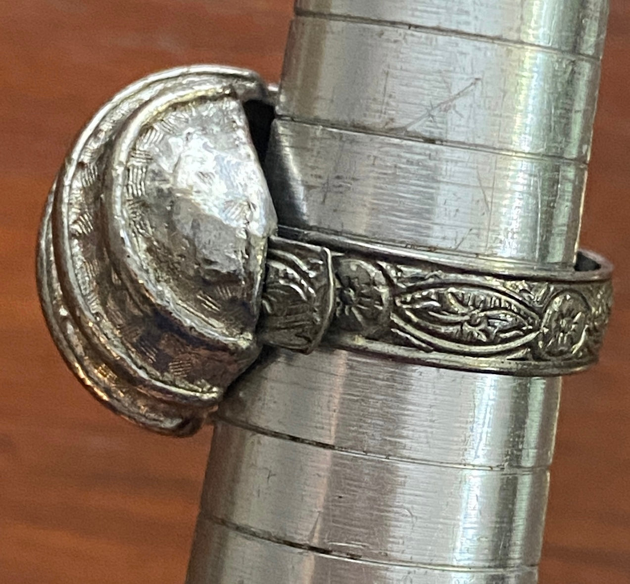 Vintage Costume Silver Tone Bombe Cocktail Ring Adjustable Sz 7