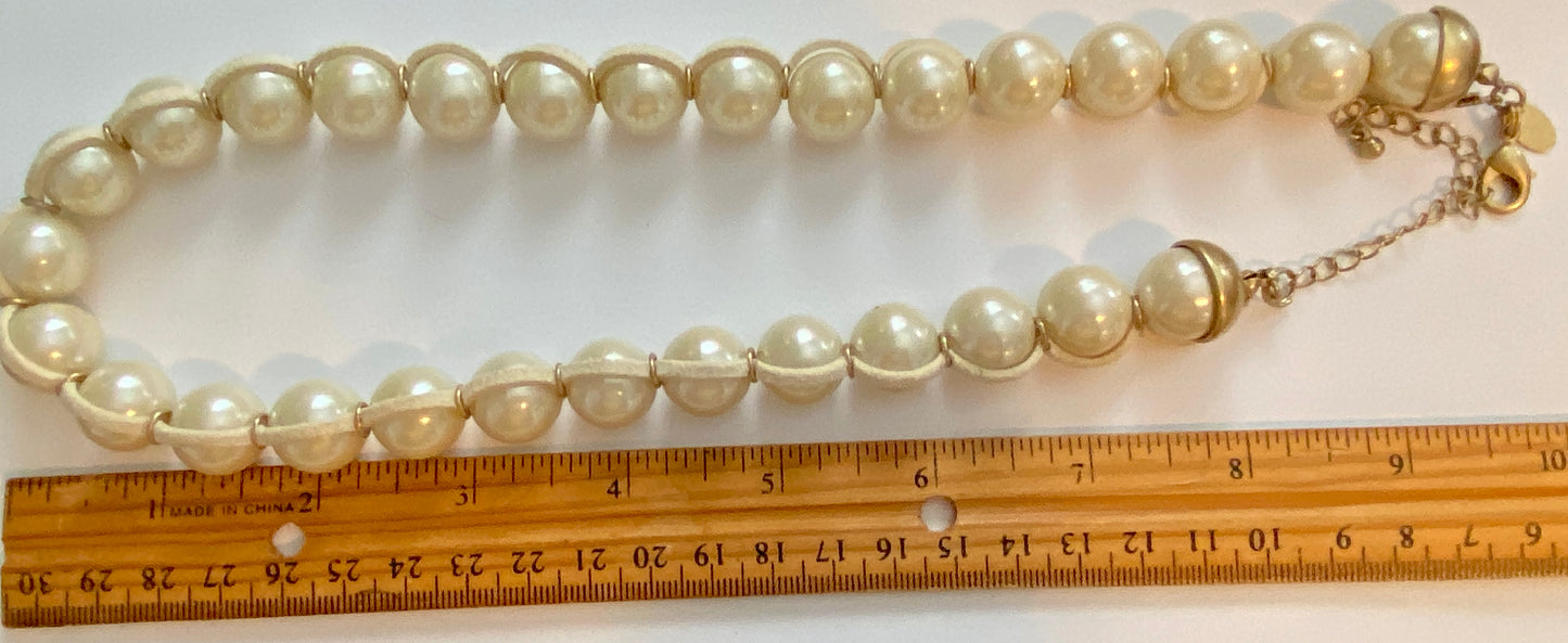 Lia Sophia Large Faux Pearl Single Strand Necklace Leather Cord