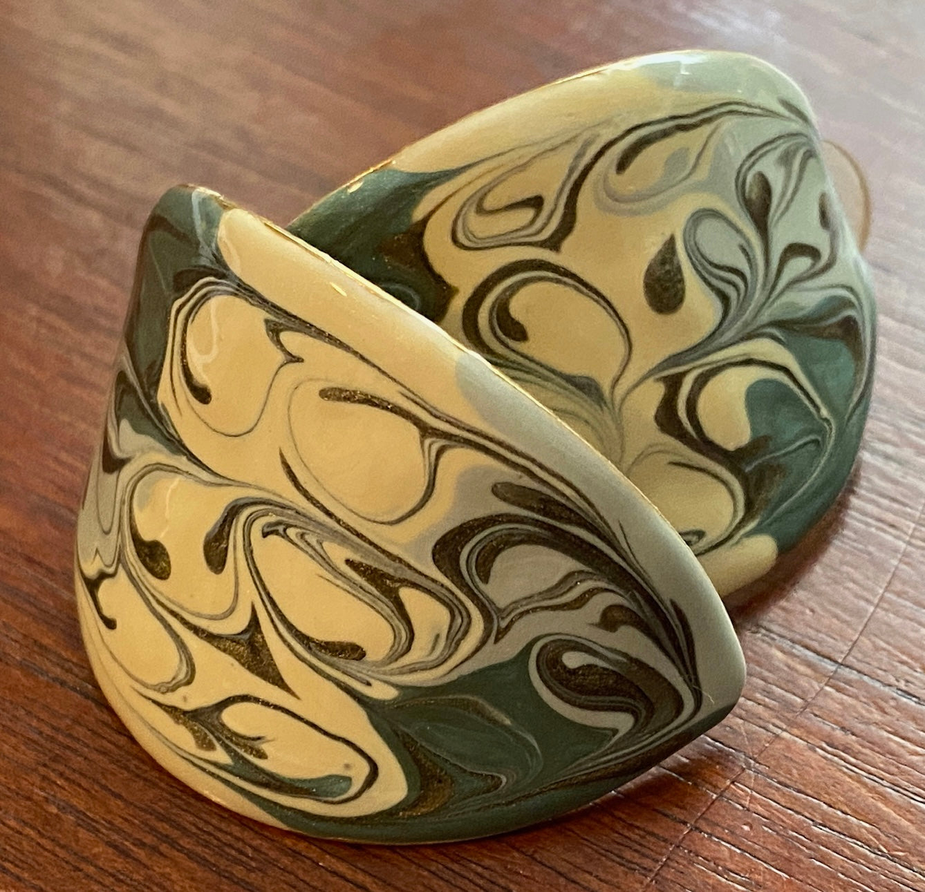 Vintage 80's Large Marbled Enamel Pierced Earrings