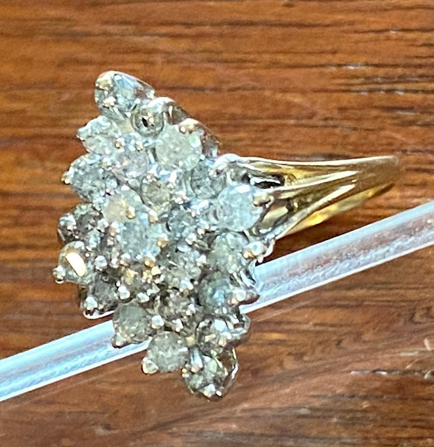 10k Yellow Gold 1ctw Round Diamond Cluster Cocktail Ring Sz 5.75
