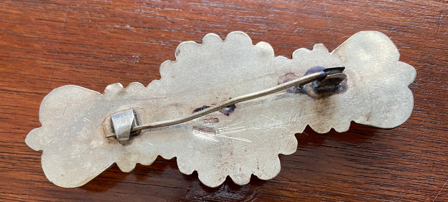 Vintage Mexican 900 Silver Large Domed Brooch Pin
