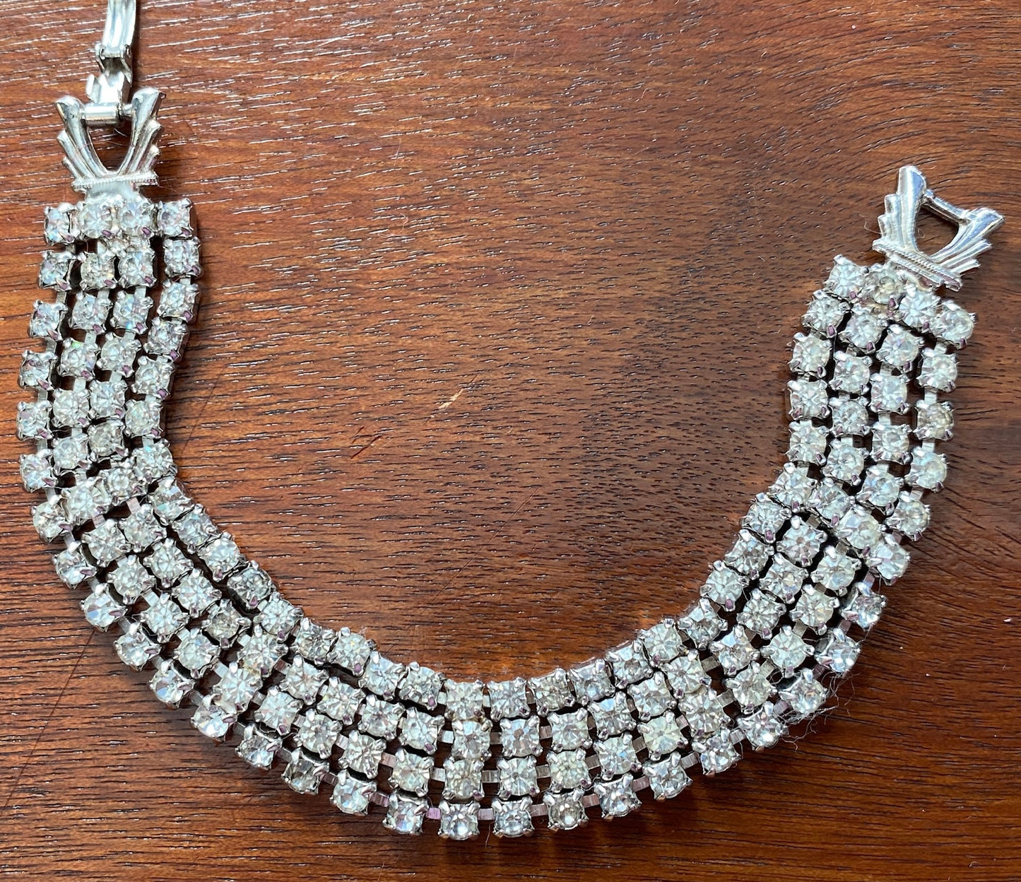 Vintage Unsigned Silvertone Metal Rhinestone Multistrand Bracelet