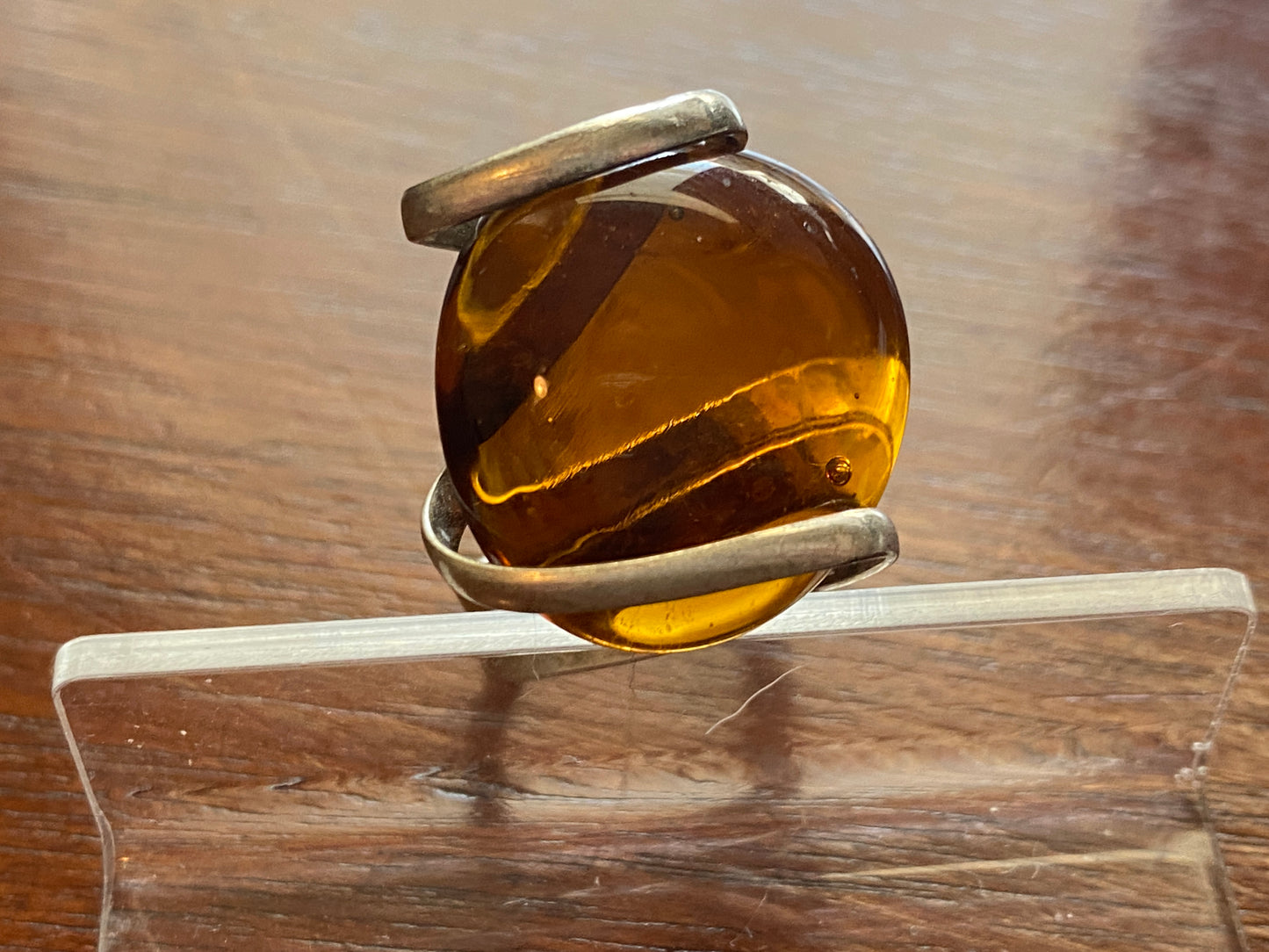 Silver Amber Glass Bead Bracelet Ring Pendant Necklace Set