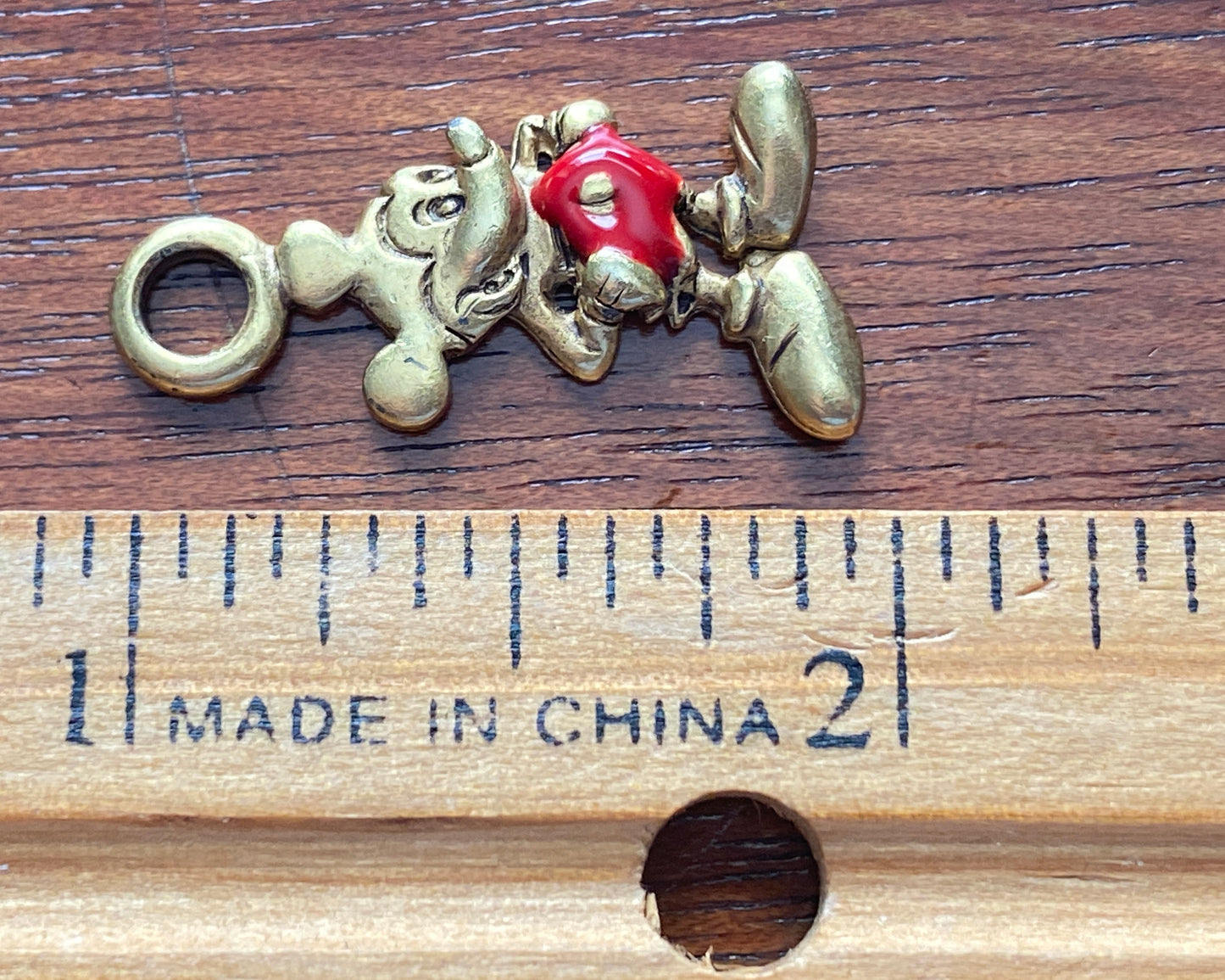 Vintage Disney Brass Tone Enamel Mickey Mouse Charm Pendant Signed MI