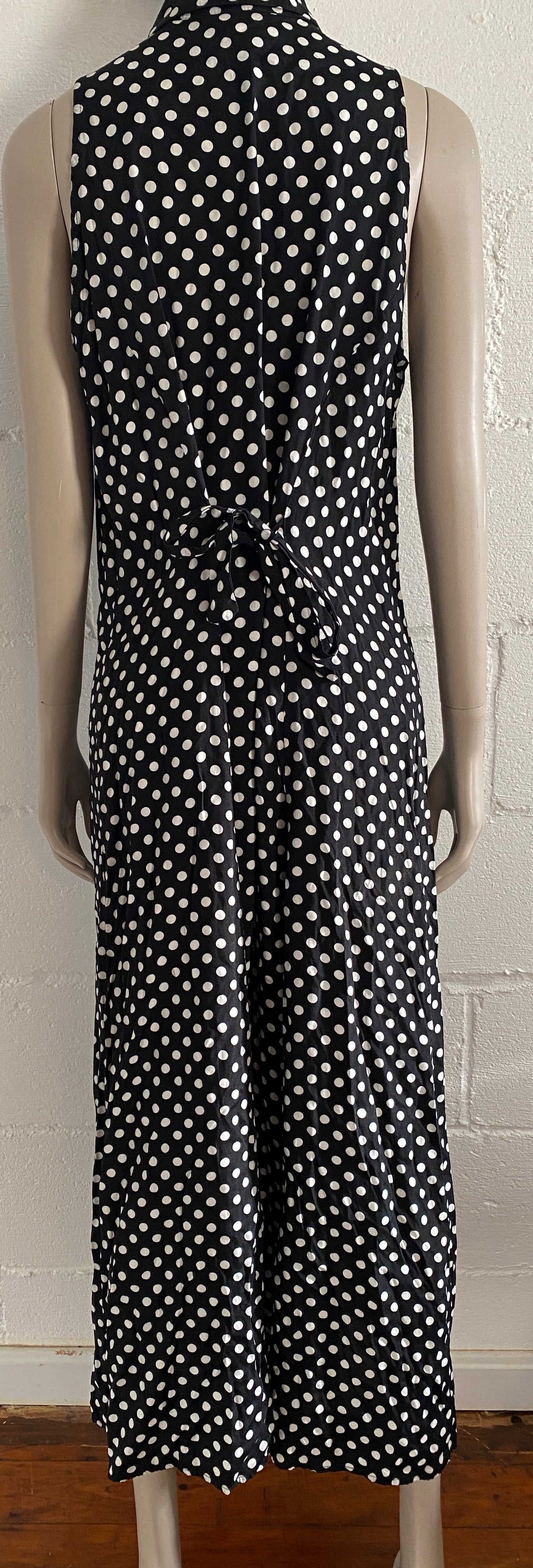 Vintage Dani Michaels Black White Polka Dot Tie Back Dress Sz 16 Sleeveless