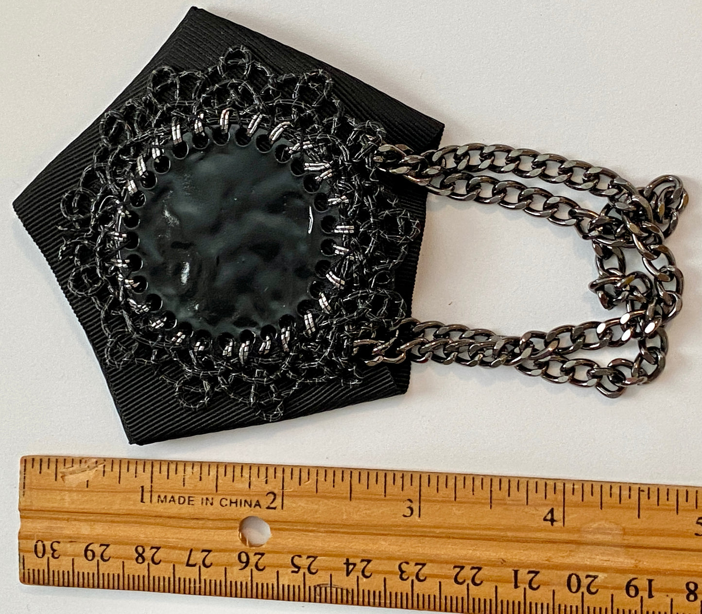 Large Black Mourning Style Chain Brooch Pin
