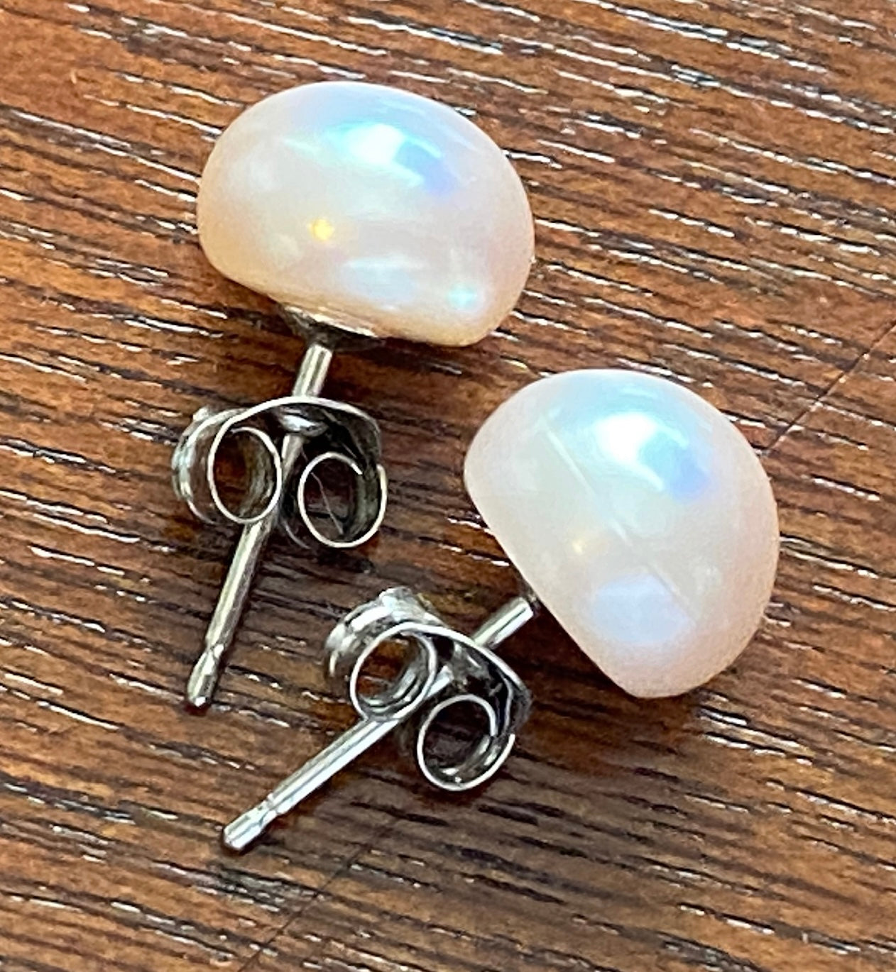 Sterling Silver 925 9mm Pink Cultured Pearl Stud Earrings Pierced Signed CP