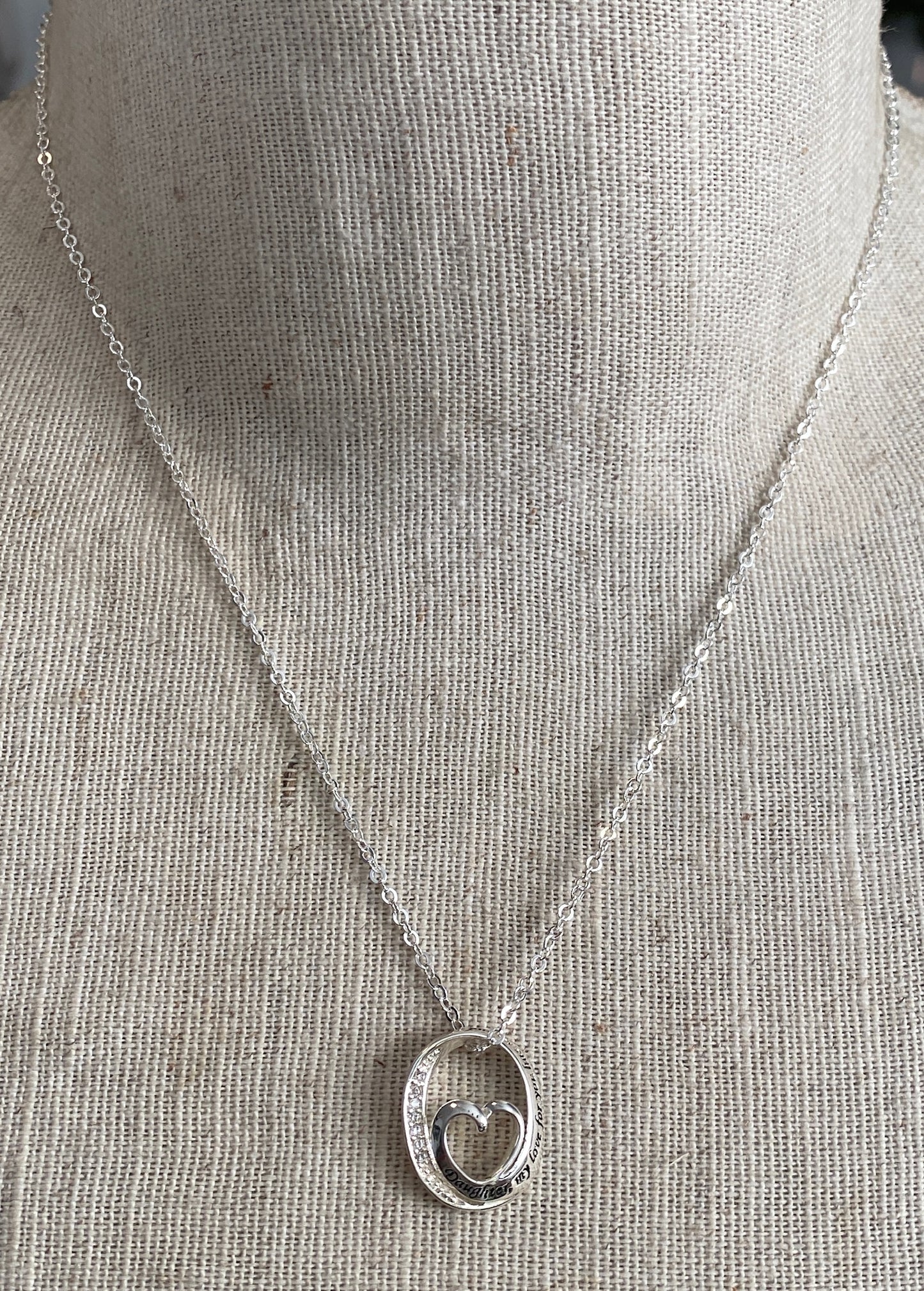 Fine Silver Plated 18" Long Pendant Heart Necklace Daughter