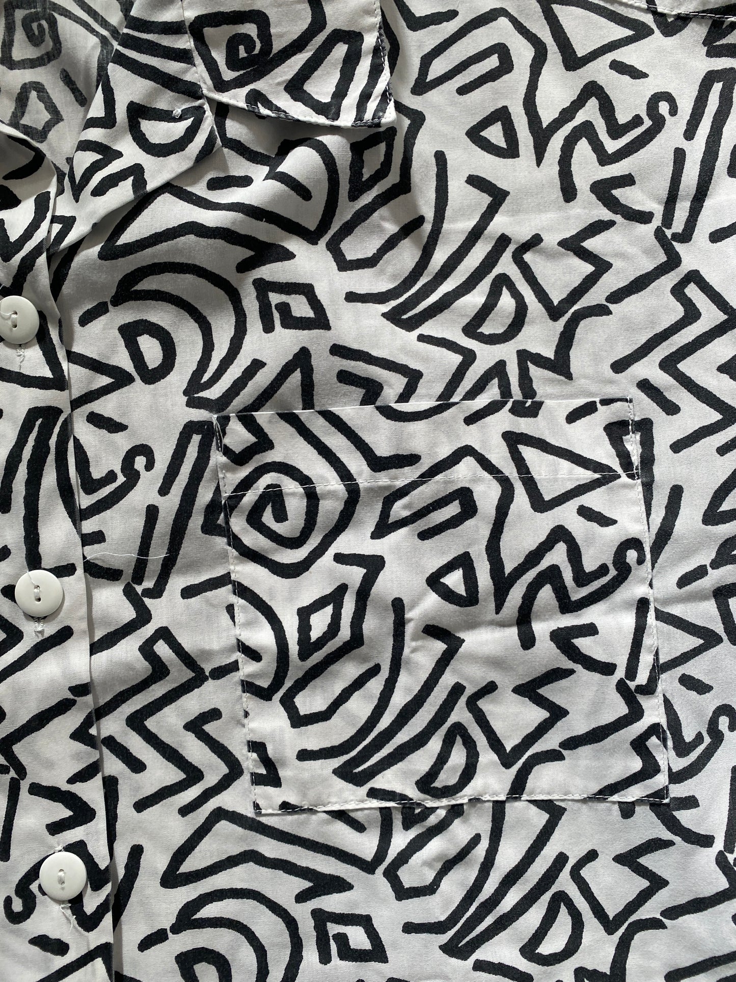 Unisex Vintage Cervelle Graphic 90's Print Button Up Shirt Black White