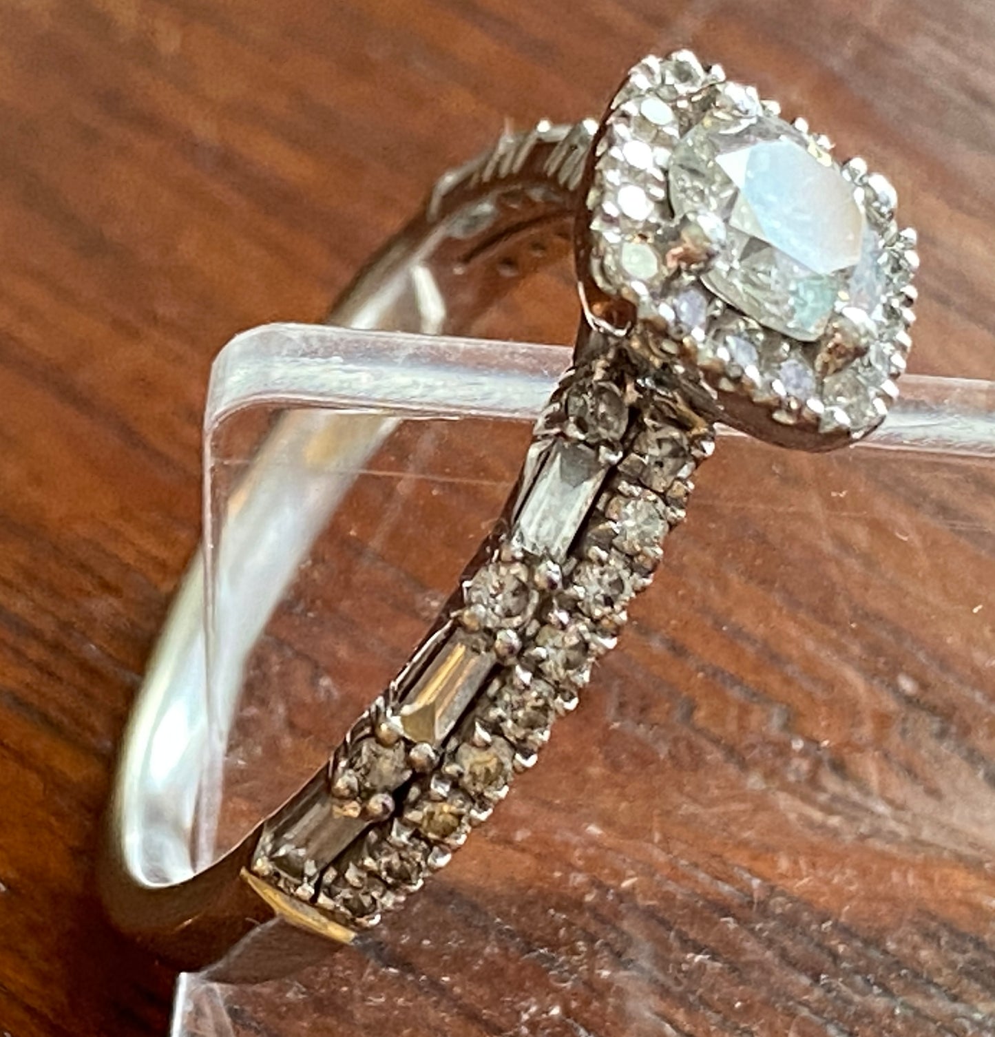 14k White Gold Engagement Ring 1/2ct Round Solitaire Diamond Halo Sz 6.5 Sgn JX