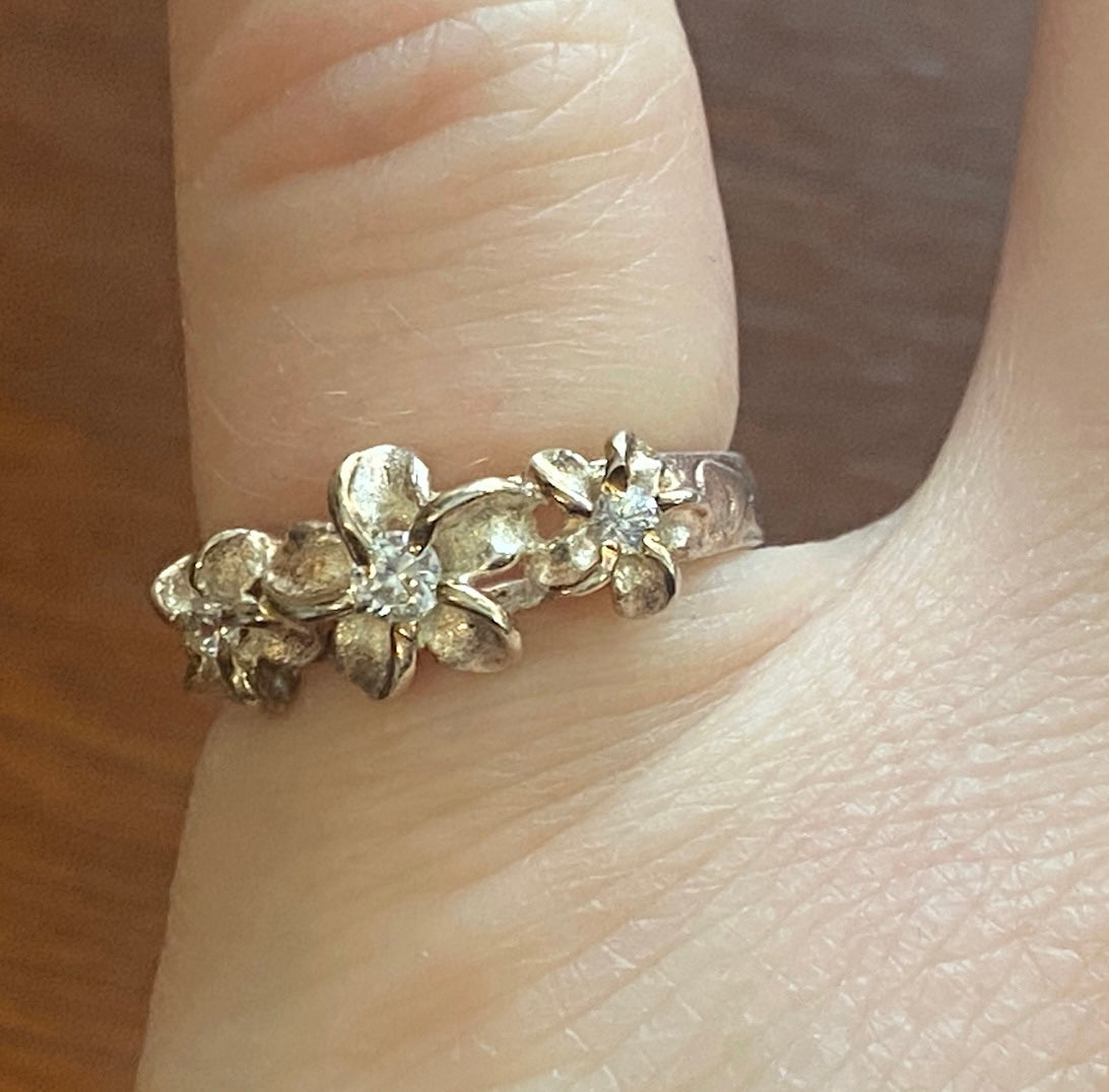 Sterling Silver 925 CZ Flower Ring Sz 5