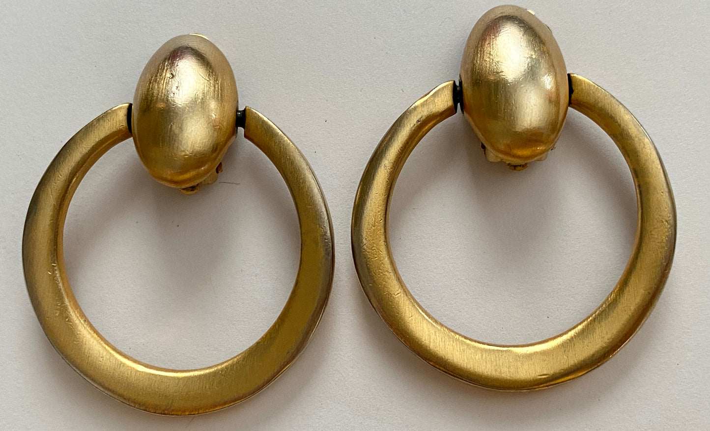 Vintage Gold Tone Metal Door Knocker Clip on Earrings