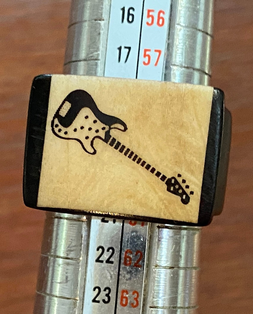 Black Wood Grain Burn in Guitar Design Ring Sz 8.75