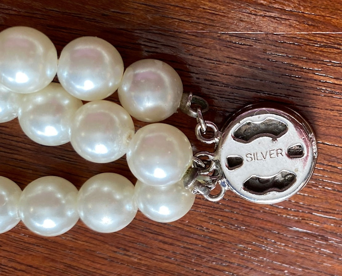 Designer MFX Sterling Silver 925 Multistrand Faux Pearl Choker Necklace