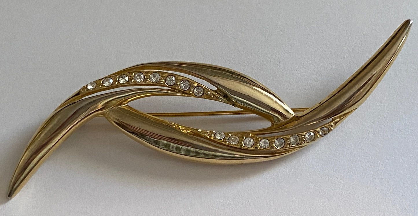Vintage Gold Tone Rhinestone Brooch Pin