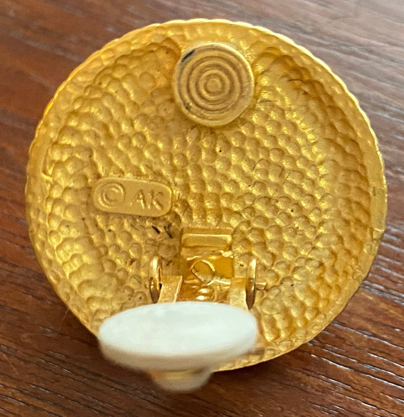 Vintage Anne Klein Gold Rope Faux Pearl Cabochon Clip on Earrings