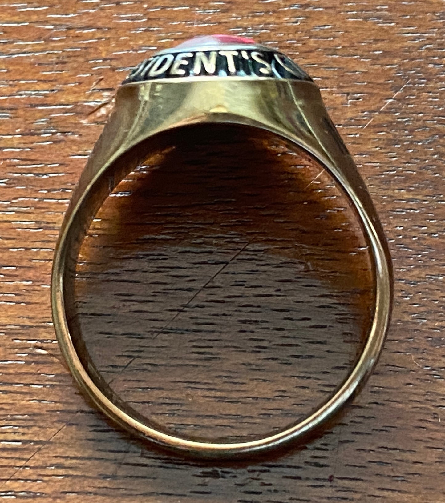 Gold Plate Red Robin Presidents Club Ring Pink Cabochon Sz 10.75
