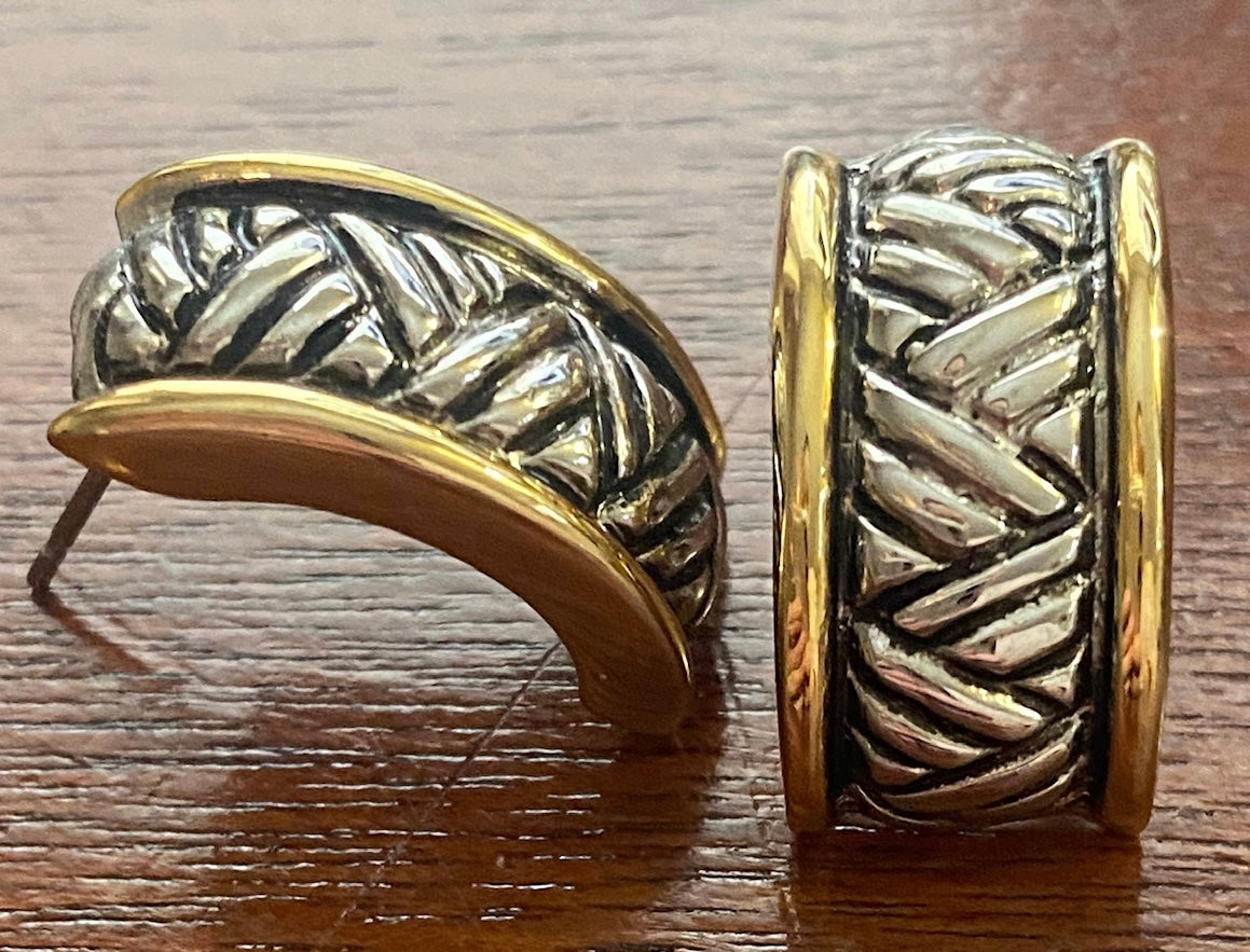 Vintage Gold Silver Tone Hoop Pierced Earrings