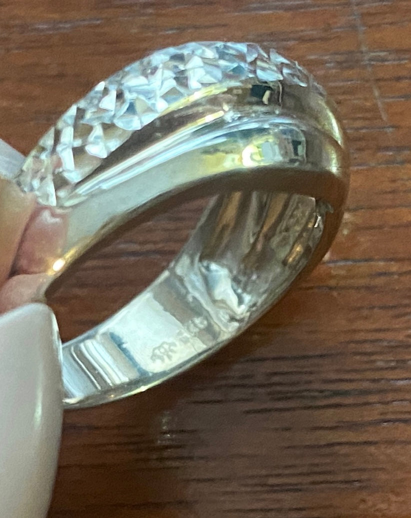 Sterling Silver 925 Wide Modern Style Ring Sz 7.50 Signed